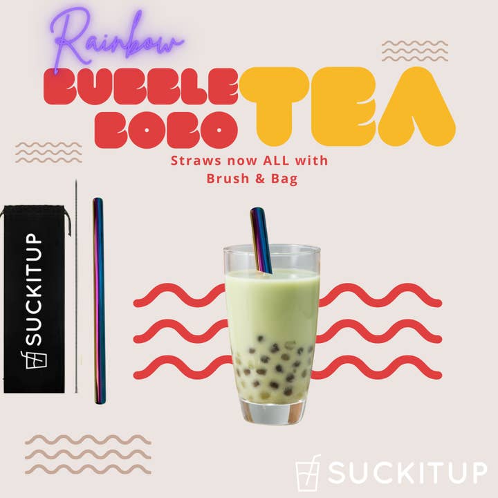 50 Pack Metal Bubble/boba Tea Straw 12mm (Wholesale) Black, Gold, Purple, Silver, Rainbow, Red, Rose Gold, for wholesale by Suck It Up Straws