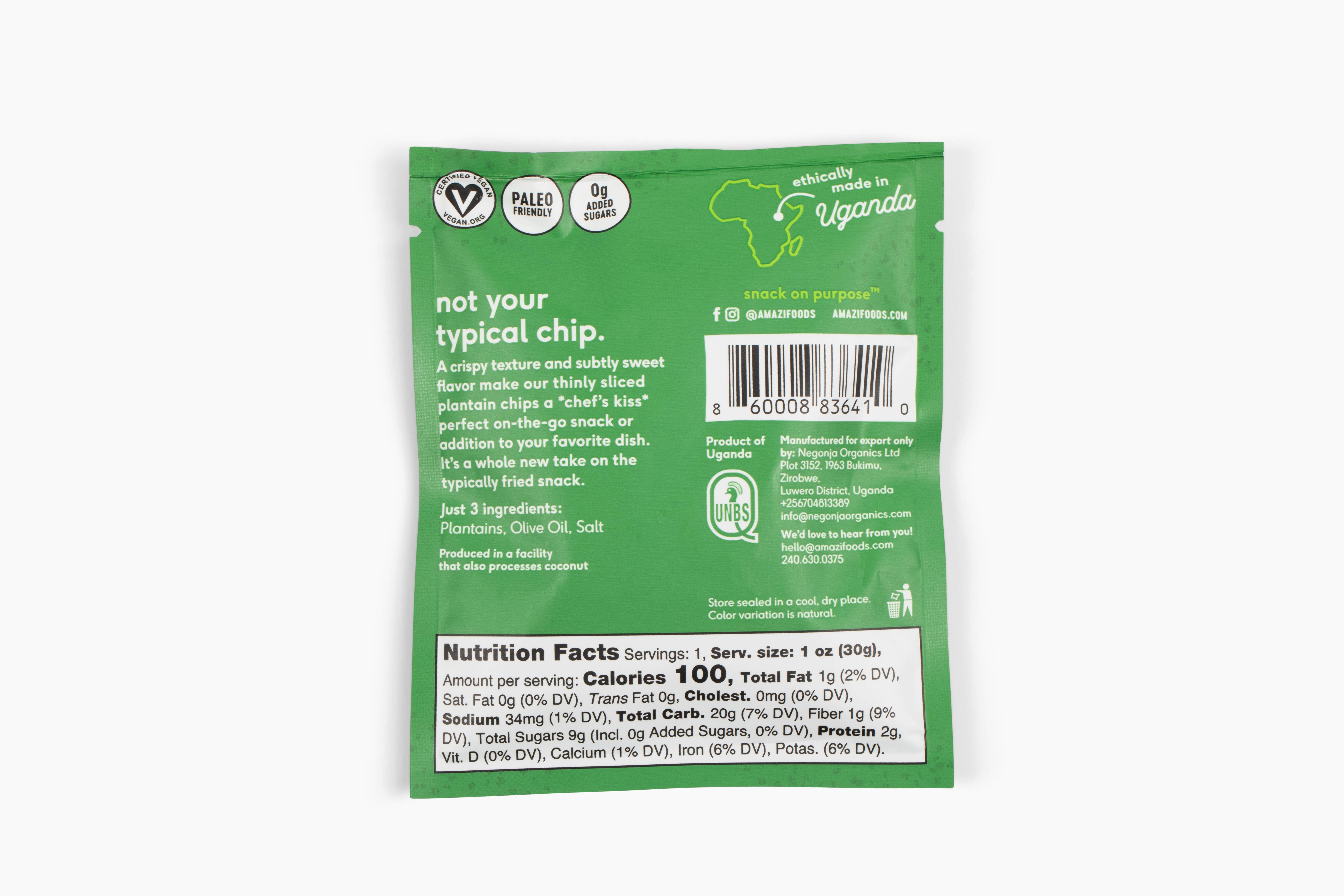 Amazi - Wholesale Chips - Salted Olive Oil Plantain Chips - 1 oz MINIS! 1