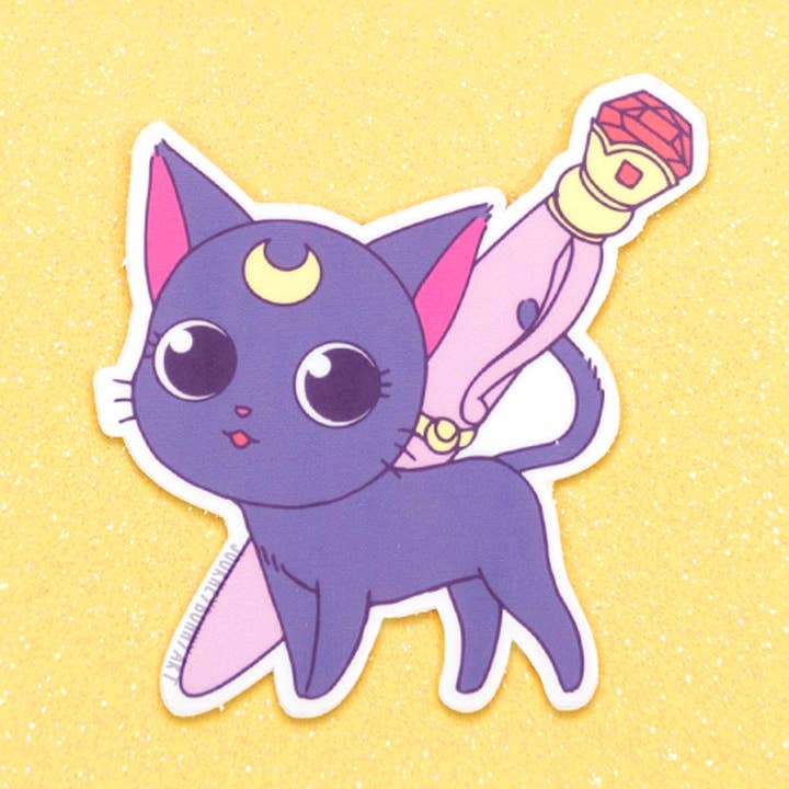 Moon Cat Sticker B Autocollant en vinyle résistant aux UV pour la vente par Journeybunny