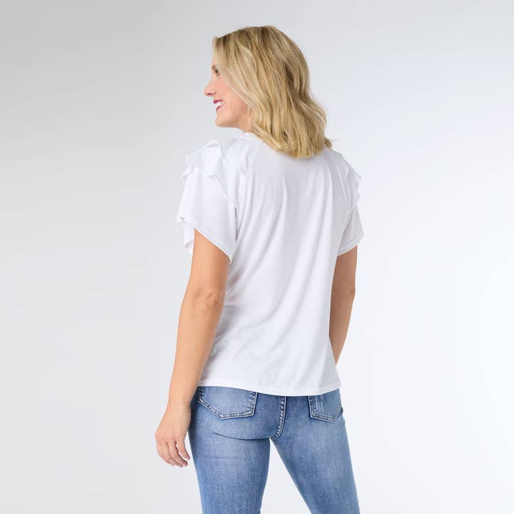 COCO + CARMEN - Wholesale Blouse - Women's - Mandy Cap Sleeve Ruffle Tee - 4th of July