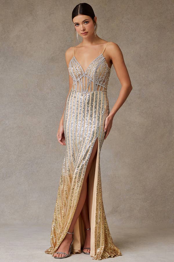 SILVER NUDE Sleeveless Illusion Sweetheart Embellished Sheath Dress for wholesale on Faire2