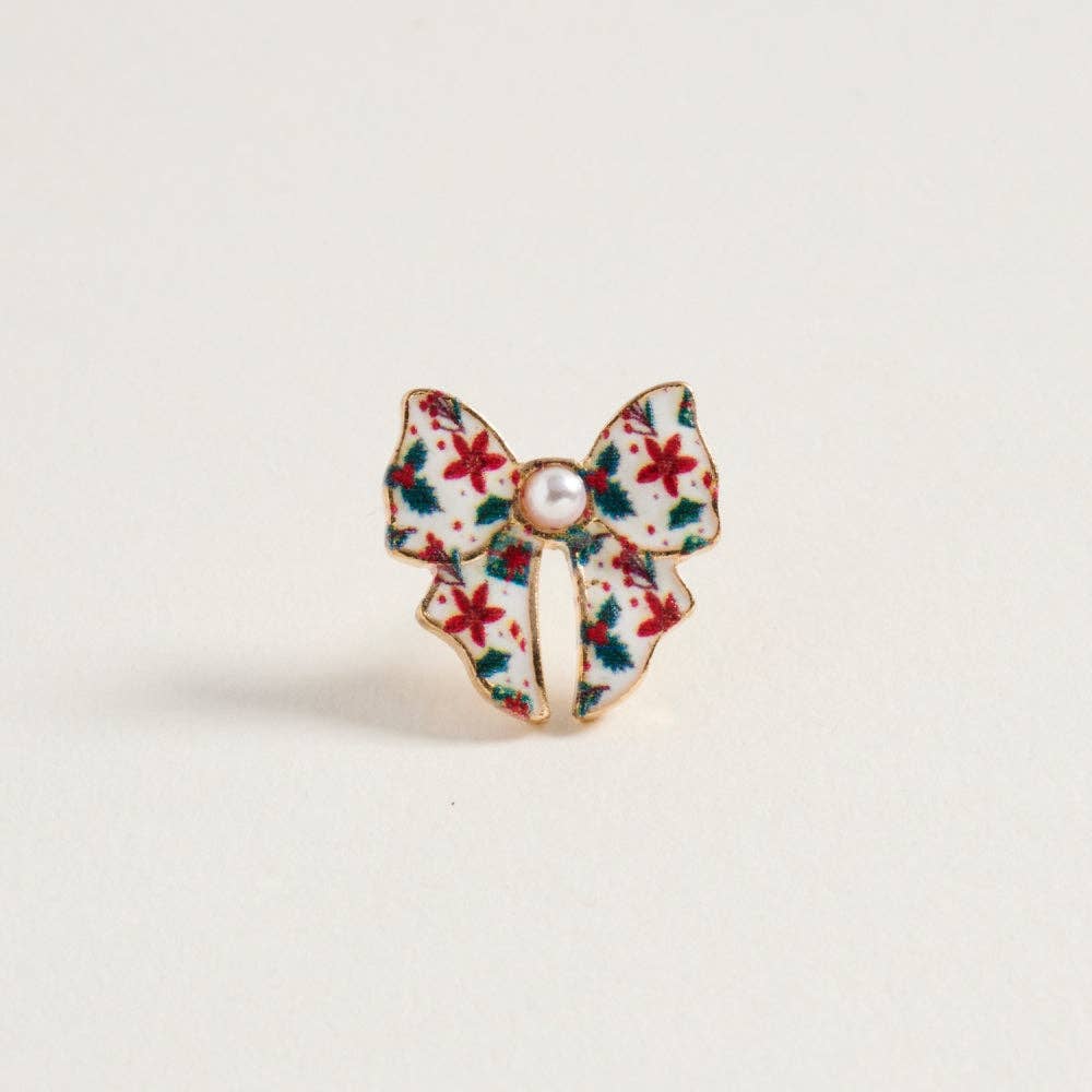 Designature New York - Wholesale Stud/Post Earrings - Christmas Pattern Ribbon with Pearl Post Earrings19