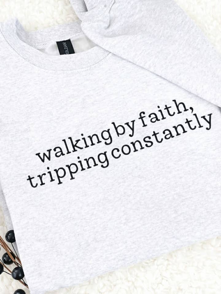 Embroidered Walking By Faith Sweatshirt for wholesale by Ruby KoKo Designs