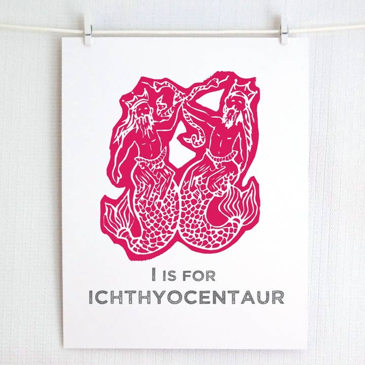 I is for Ichthyocentaur Illustrated Print for wholesale by Jamie Palmer Keating