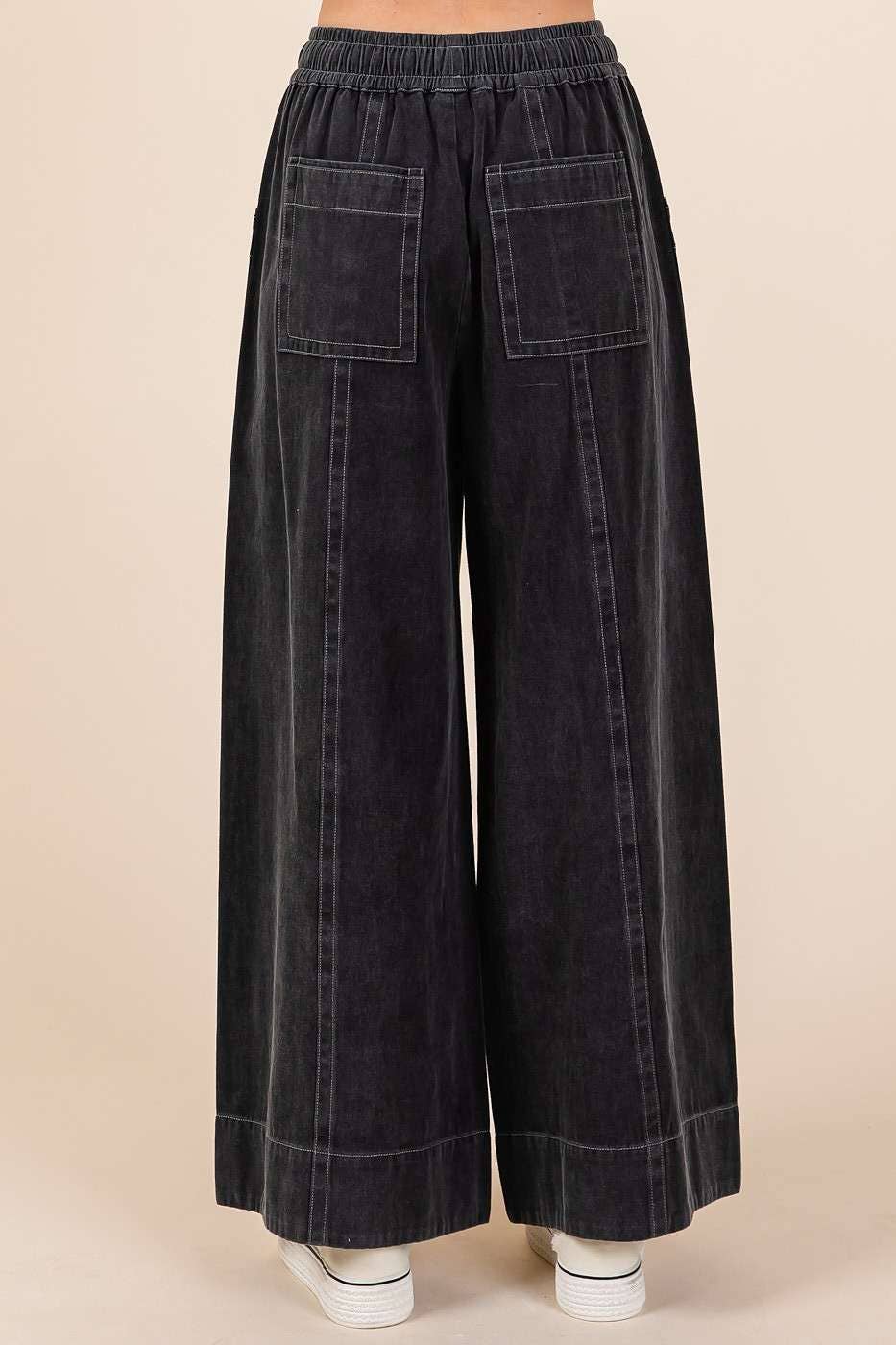 mittoshop - Wholesale Pants - Women's - MINERAL WASH WIDE LEG ELASTIC WAIST TWILL PANTS24