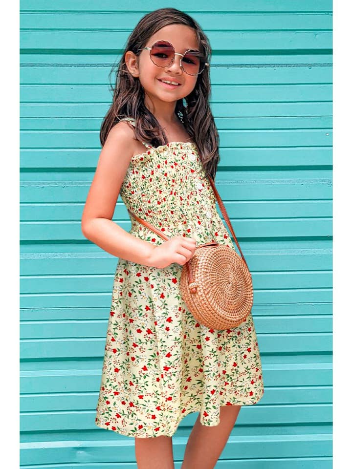 GKD-3105B-L56 Girl's Floral Dress w/ Smocking & Buttons for wholesale by Cutie Patootie Clothing
