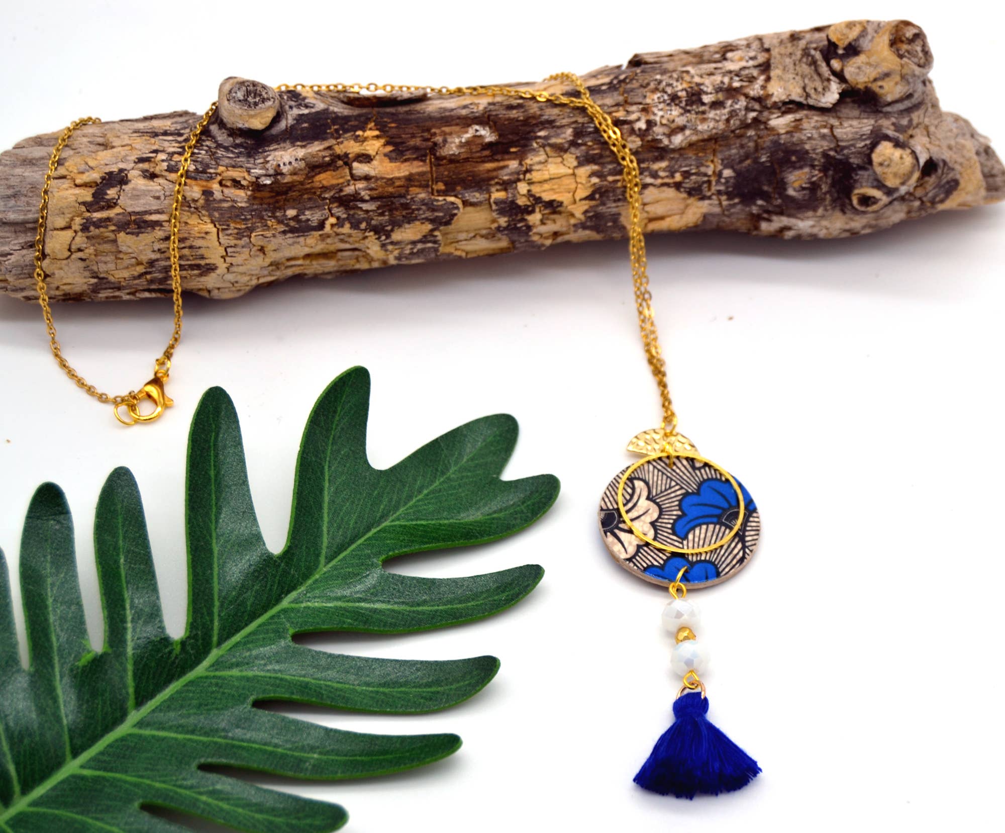 SUNKRIS – Colar pingente/pendente por atacado – colar colorido em papel de resina de madeira e cera