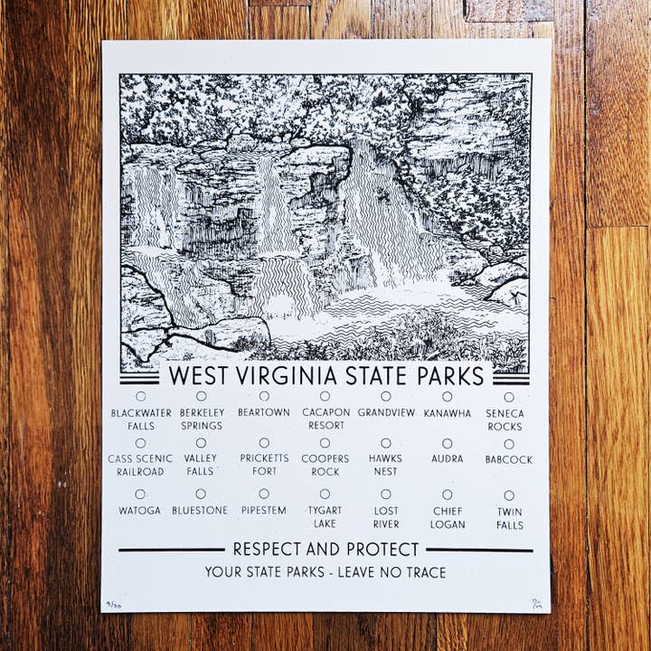 West Virginia State Parks - Hand-pulled Screen Print for wholesale by BC Print Media