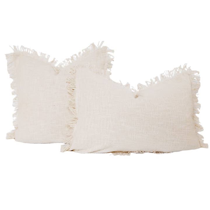 Cozy Prairie Linens Co. - Wholesale Throw Pillow Cover - Signature Woven Ivory Slub Fringed Pillow Cover