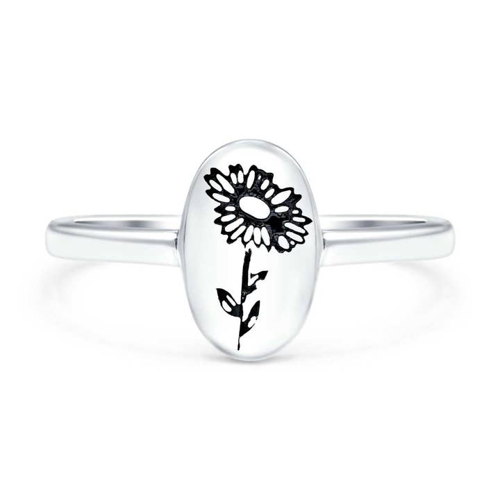 Flowers Oxidized Band Thumb Ring (9.5mm) for wholesale by Blue Apple Imports