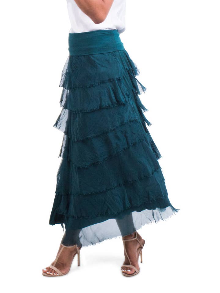 Gigi Moda - Vente Jupe – femme - Jupe volantée longue en soie1