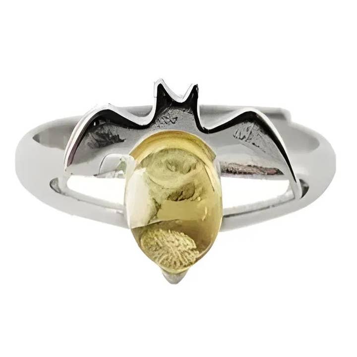 Bat Citrine Amber Silver Adjustable Ring for wholesale by Amberman