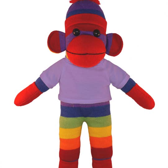 Plushland - Wholesale Stuffed/Plush Toy - Kids & Baby - Customizable 8" Rainbow Sock Monkey with Tee shirt