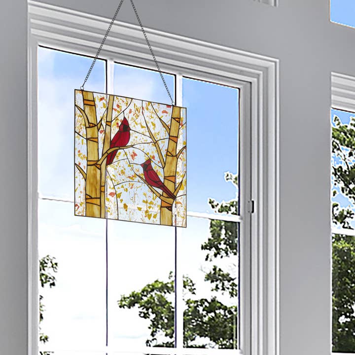 River of Goods - Wholesale Suncatcher - 14"H Eden Red Cardinals in Autumn Stained Glass Window Panel4