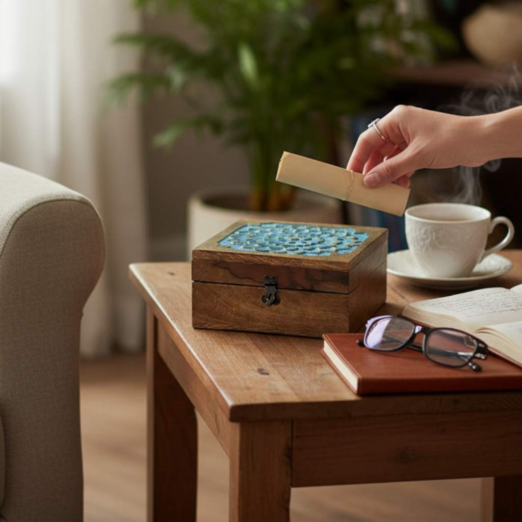 Wilco Home - Wholesale Decorative Box - Carved Wood "Water Ripples" Hinged Box-Fall Christmas1
