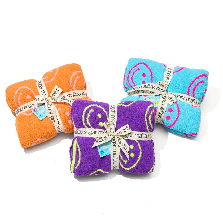 Malibu Sugar - Wholesale Throw Blanket - Smiley Face & Lightning Plush Throw Blankets - 5 styles!