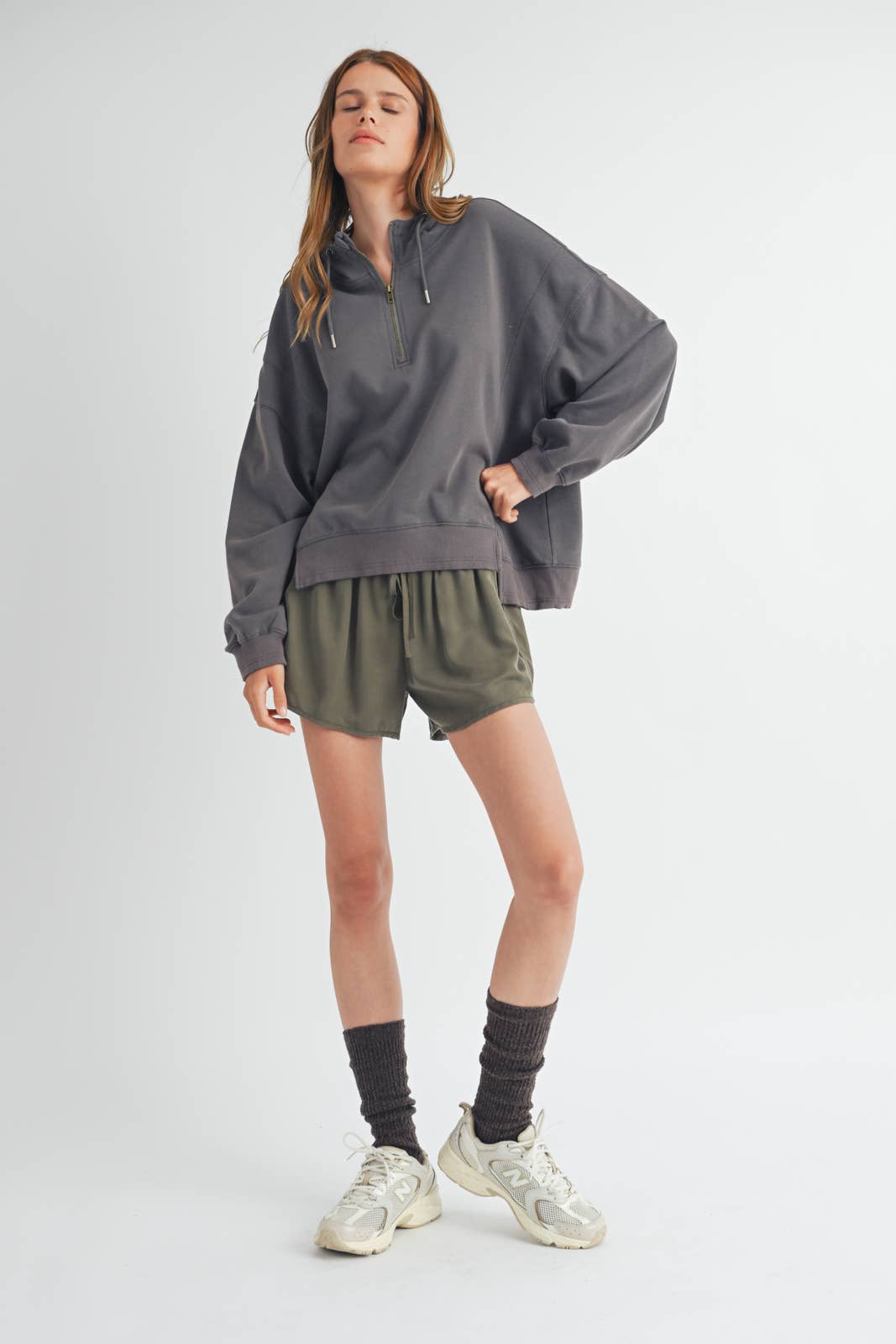 Wishlist Apparel - Vendita all'ingrosso Felpa con cappuccio - Donna - PULLOVER CON CAPPUCCIO CON MEZZA ZIP/WL24-92135