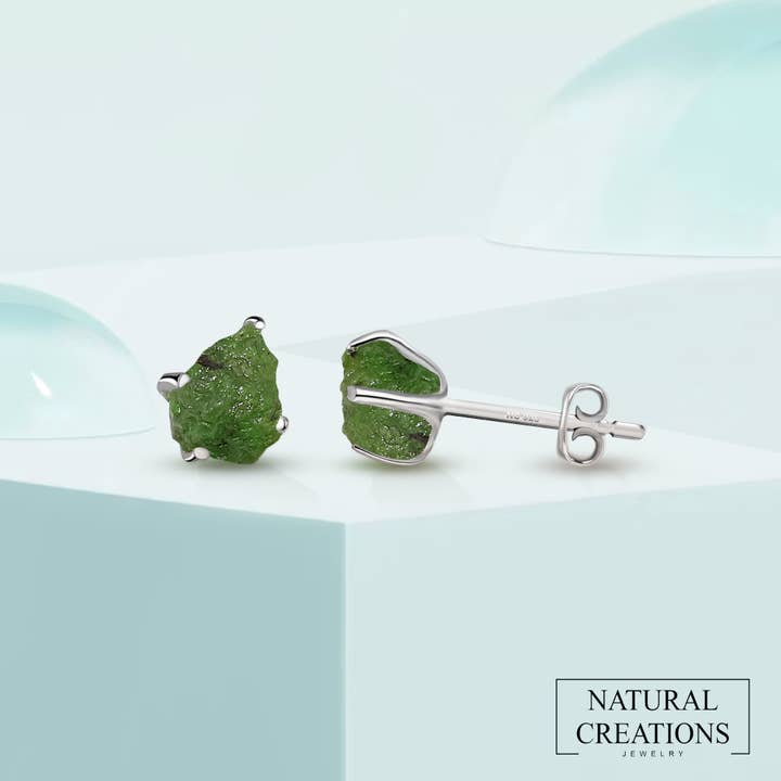Natural Rough Emerald Stud Earrings in Sterling Silver for wholesale by Nature Crafts
