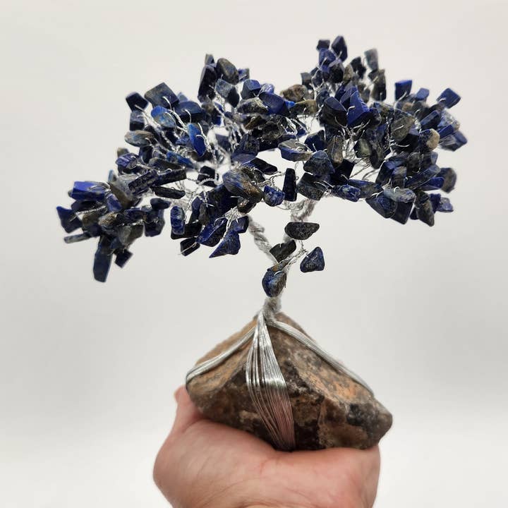 Meraki Gemstones - Wholesale Spiritual Stone/Crystal - Gemstone Tree -Lapis Lazuli/Smoky Quartz Base w/Silver Wire