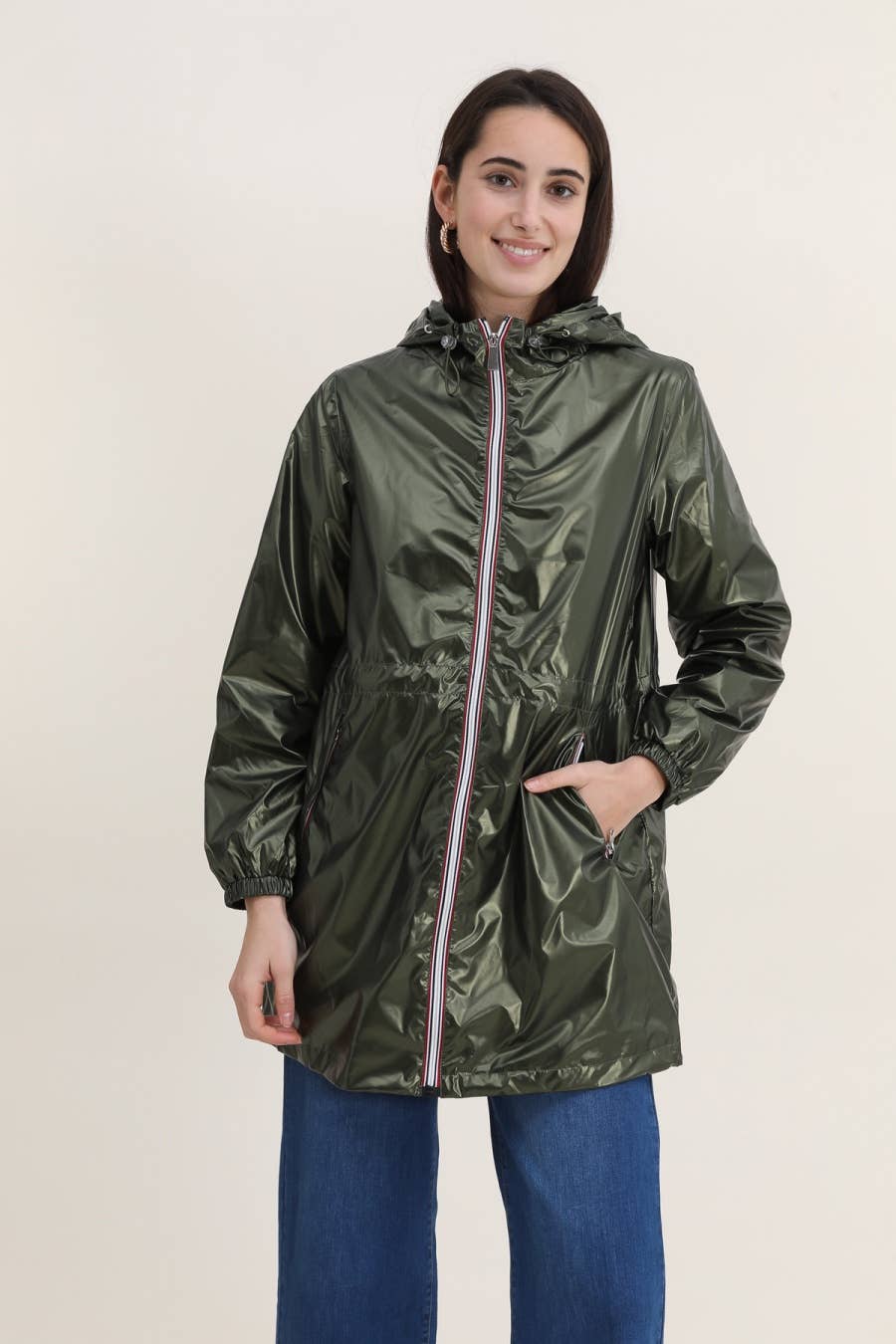 Attrait Paris - Vendita all'ingrosso Giacca antivento - Donna - Impermeabile lungo metallico con zip colorata e richiudibile30