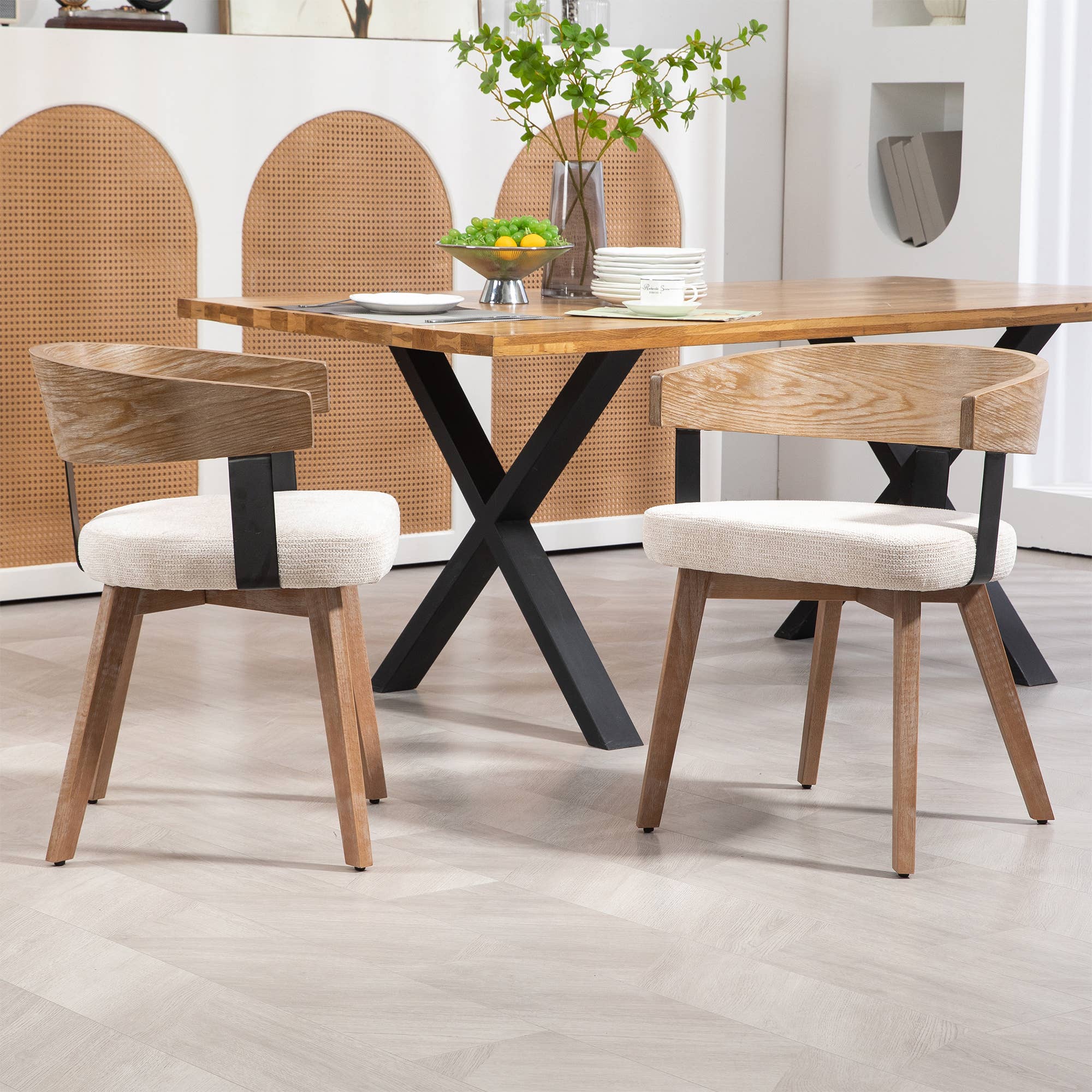 Glamour Home - Wholesale Chair - Beck Beige Linen Fabric Dining Chair Set with Wood Legs2