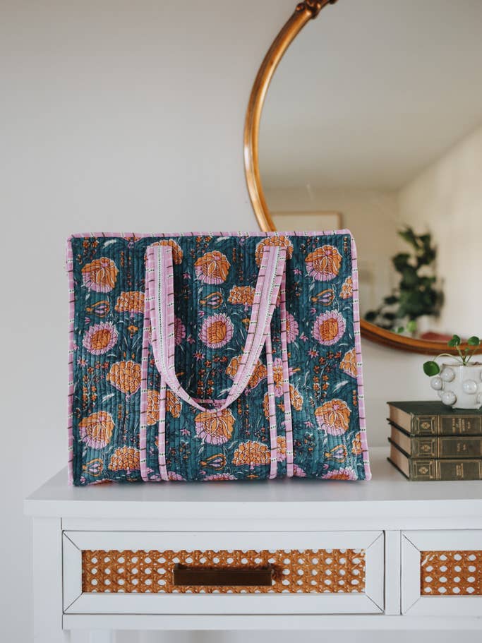 Flower Garden Quilted Market Bag for wholesale by Crowned Free