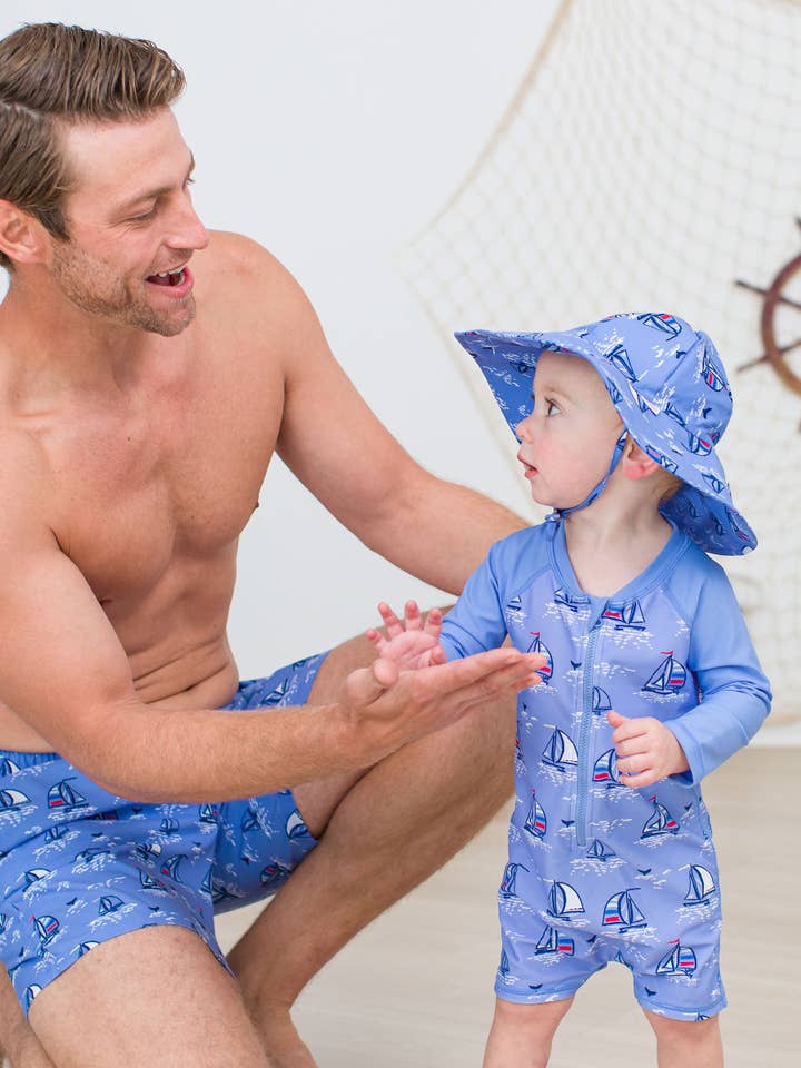 Blue Baby Boys Seas the Day Long Sleeve One Piece Rash Guard Swimsuit for wholesale on Faire