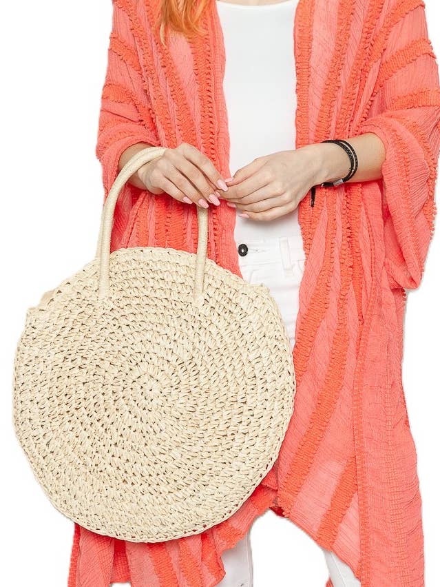 On The Go | Rattan Hand-Woven Boho Bag with Small Handles for wholesale by Justin & Taylor