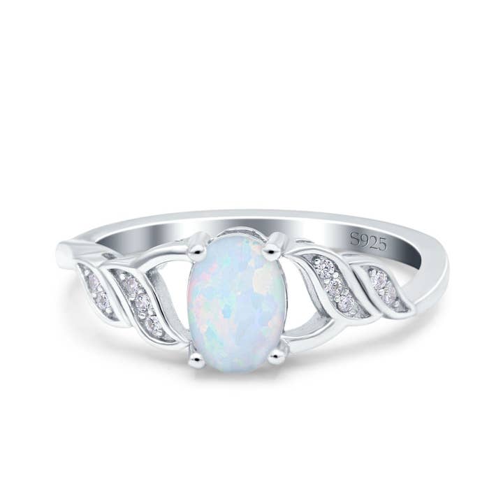 Oval Art Deco Engagement Bridal Ring Lab Created White Opal for wholesale by Blue Apple Imports