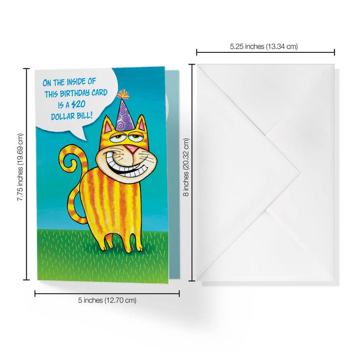 Cartão de aniversário engraçado | Gato mentiroso $20 Bill Feliz Aniversário por atacado de 1Up Greetings LLC