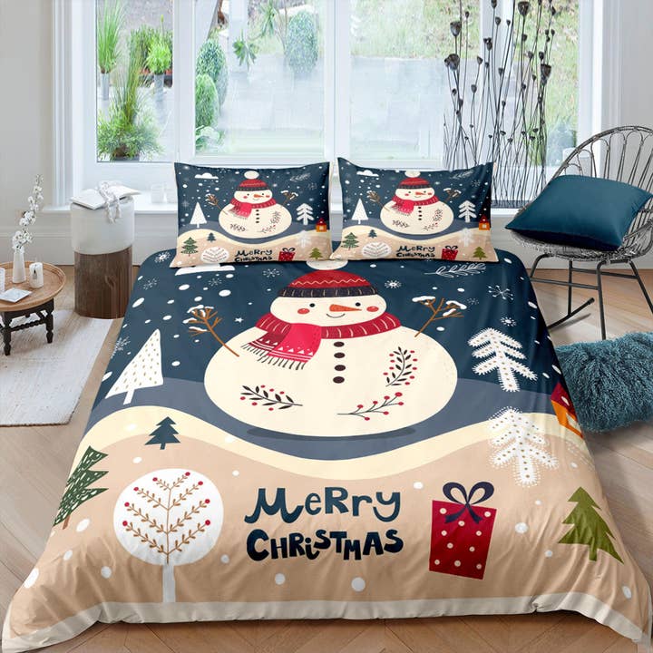 jul påslakan set med kuddar snö man vinter sovsal sängkläder täcke täcka julklapp för wholesale av daintyduvet