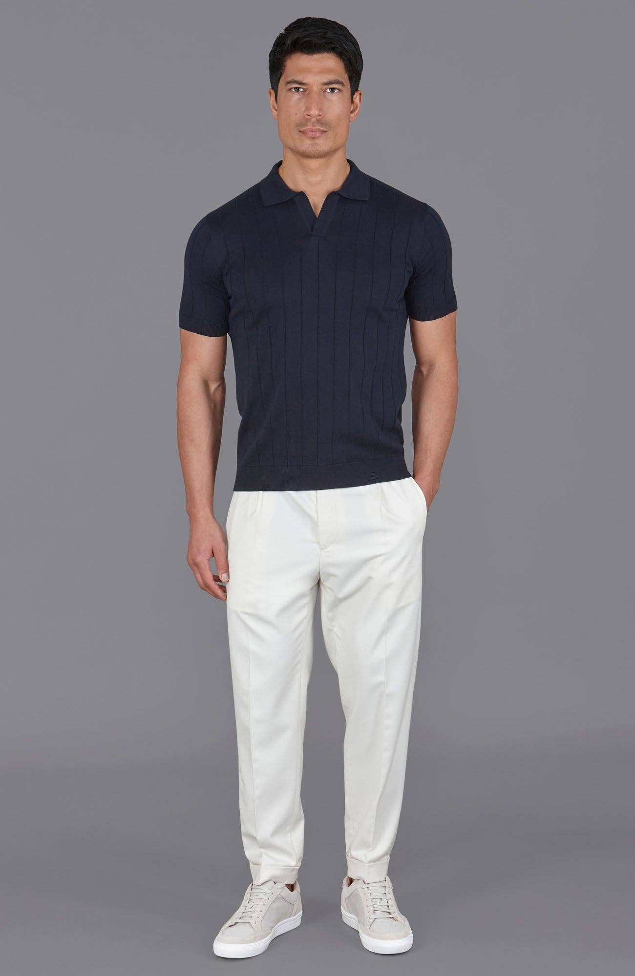 Paul James Knitwear - Wholesale Polo - Men's - Mens Ultra Fine Cotton Selection Knit Buttonless Polo Shirt1