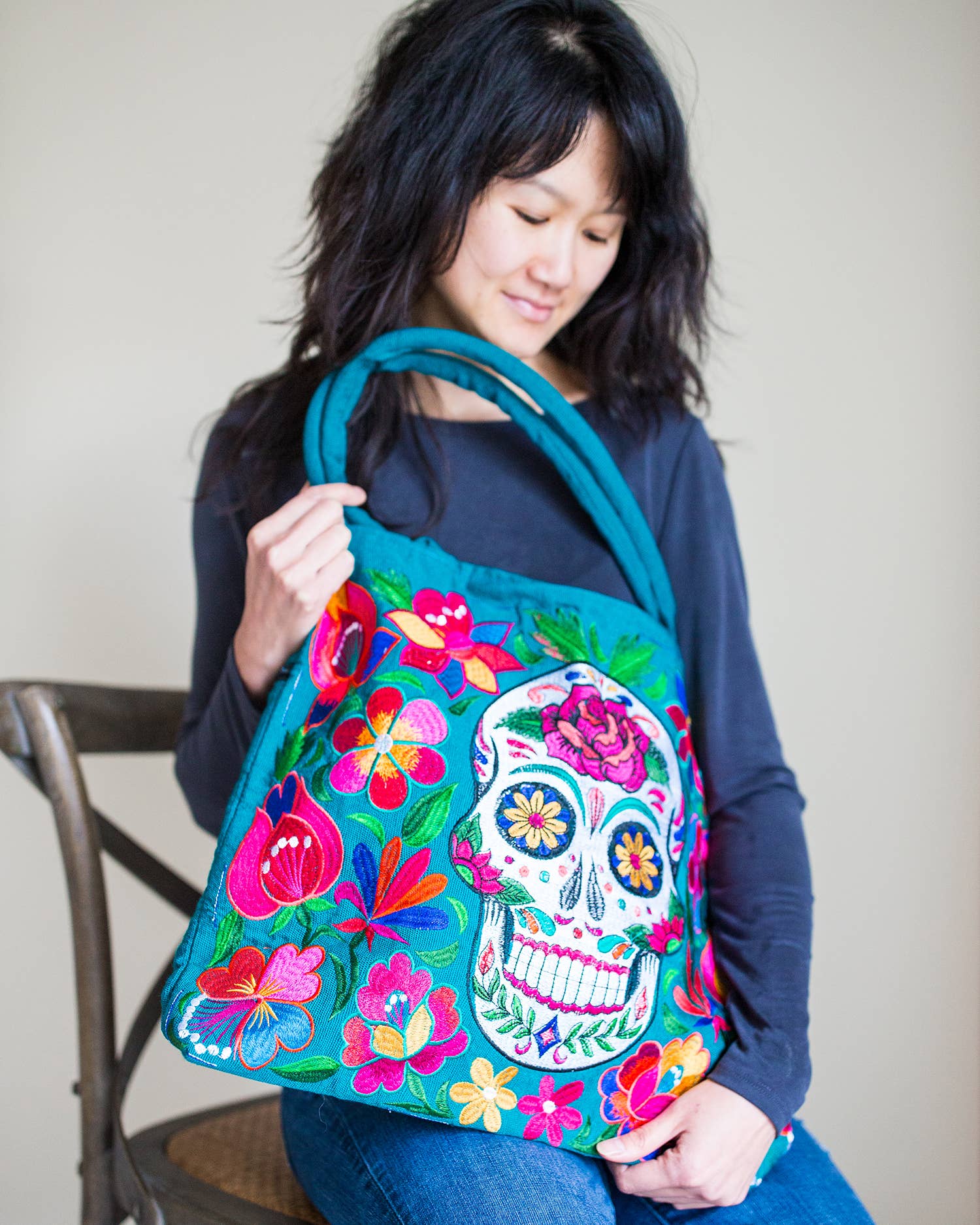 Lucia's Imports - Wholesale Tote Bag - Women's - Sugar Skull Skeleton Embroidered Tote Bag2