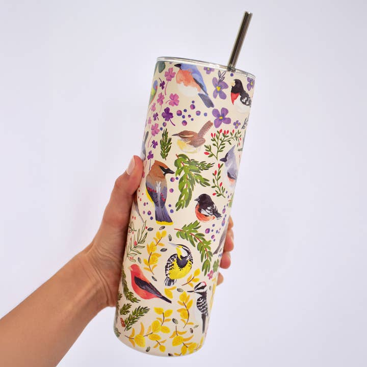 1canoe2 | One Canoe Two Paper Co. - Wholesale Insulated Mug/Tumbler - Feathered Friends Birds 20oz Stainless Steel Skinny Tumbler1
