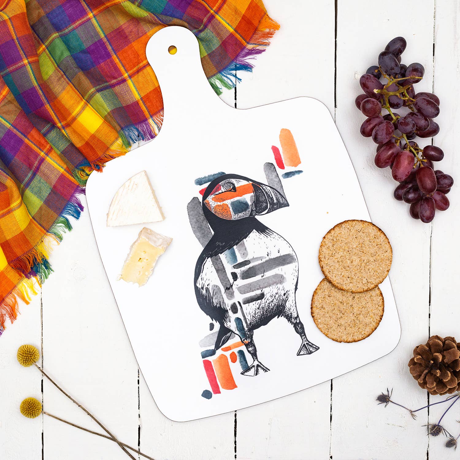 Sarah Leask Studio - Wholesale Cutting Board - Puffin Watercolour Chopping Board1
