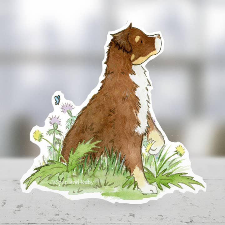 Australian Shepherd Vinyl Sticker, Red Tri Aussie for wholesale by Jasper and Ruby