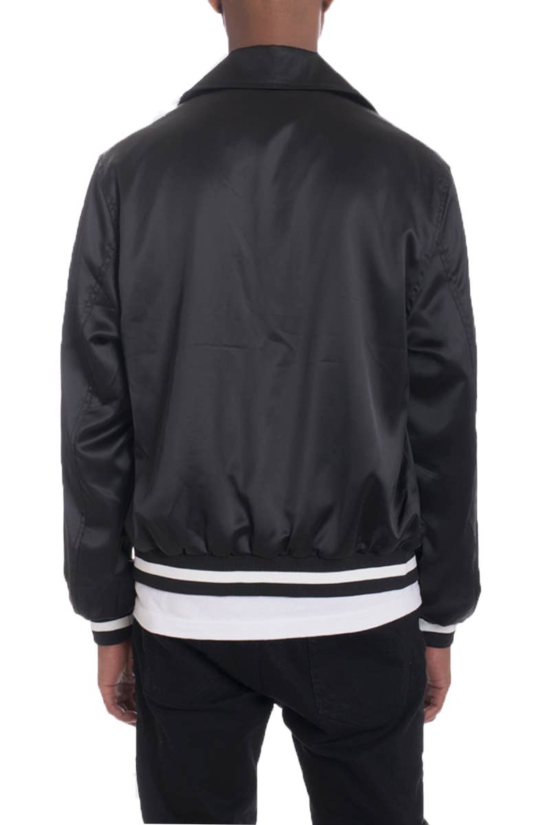 WEIV - Wholesale Bomber Jacket - Men's - Black Satin Bomber Jacket2
