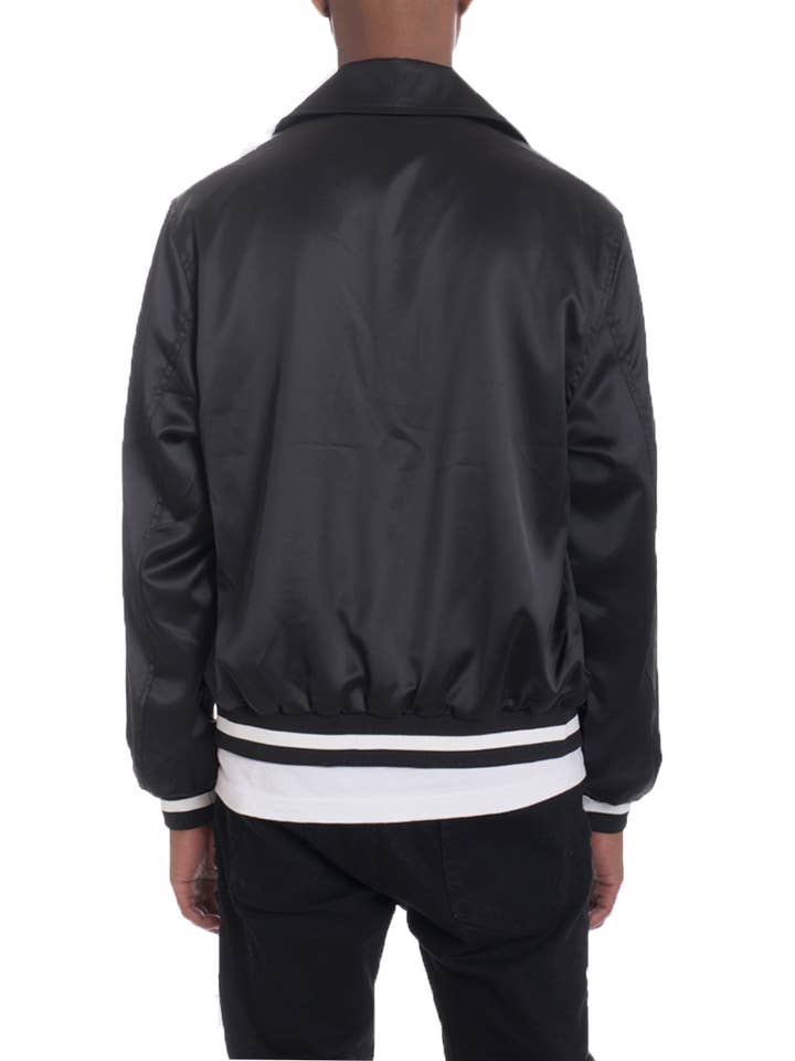 WEIV - Wholesale Bomber Jacket - Men's - Black Satin Bomber Jacket2