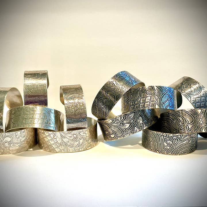 TTE Designs - Wholesale Cuff Bracelet - Repurposed Silver Plated Platter Cuff Bracelet6