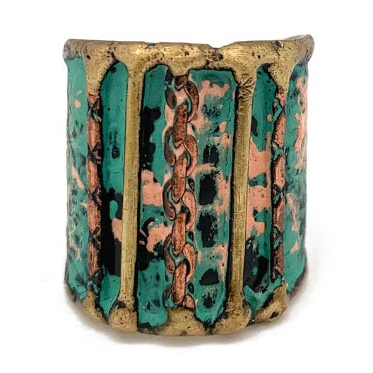 Anju Jewelry - Vendita all'ingrosso Anello midi/a fascia - Anello a strisce verticali e catene Patina in ottone0