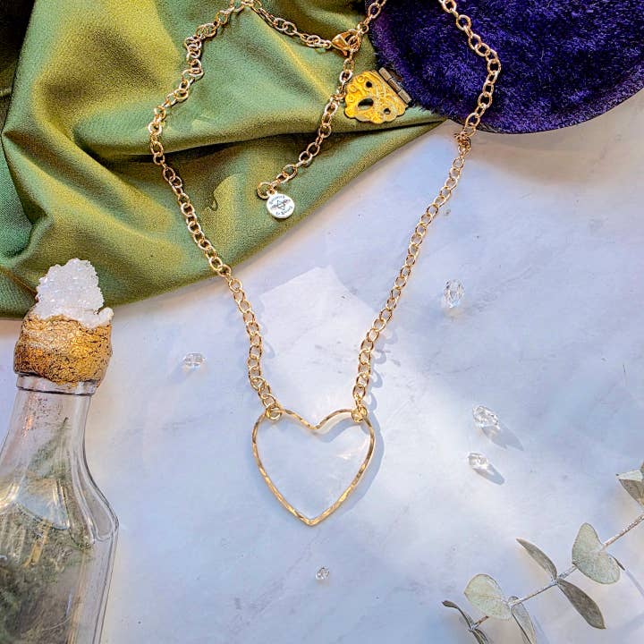 Medium Gold Hammered Heart Necklace for wholesale by Dreamers of Dreams