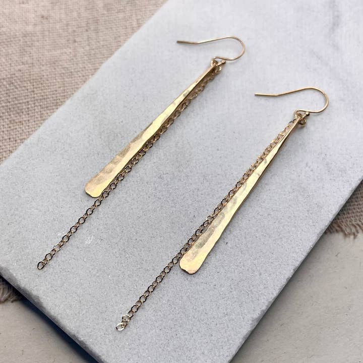 Hammered Stick and Chain Earrings for wholesale by Elysium Jewelry