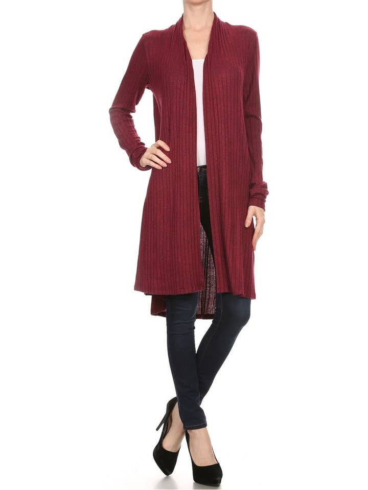 Open Front Knit Long Sleeve Cardigan - 59% Rayon for wholesale by LKLUV