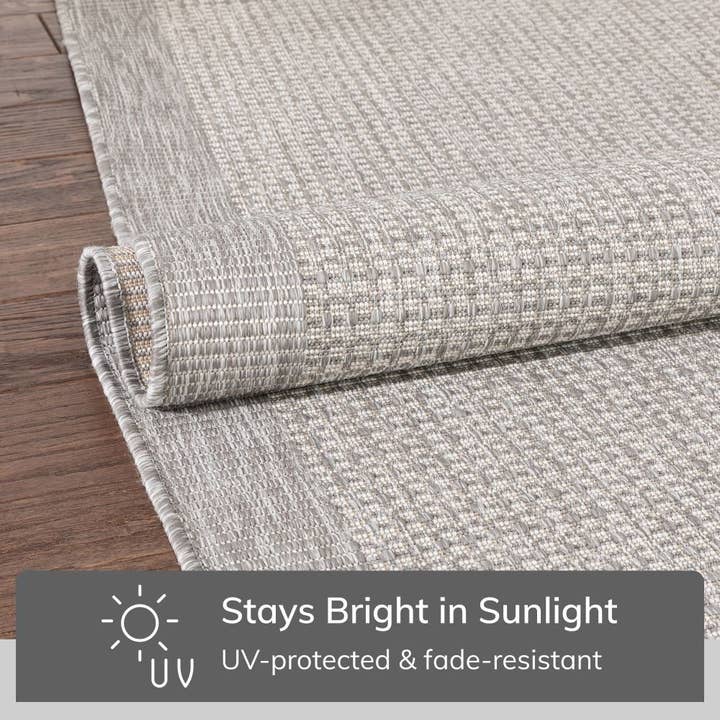 Well Woven - Wholesale Area Rug - Odin Solid & Striped Border Indoor Outdoor Grey Ivory4