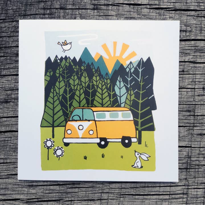 'Happy Camper' Eco Greetings Card for wholesale by Ruth Green Printmaker