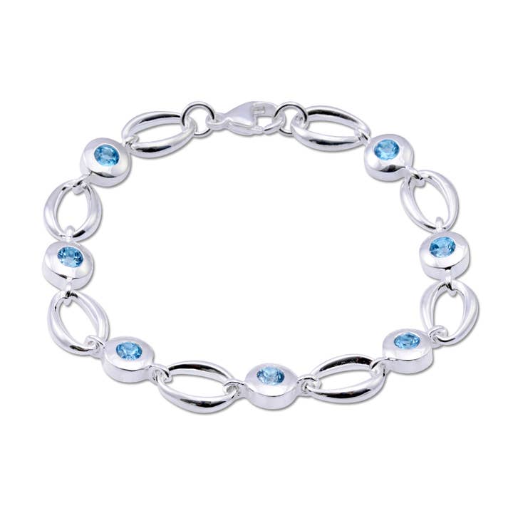 Bracelet (Loops W/Blue Topaz) .925 Sterling Silver for wholesale by Zina Sterling Silver