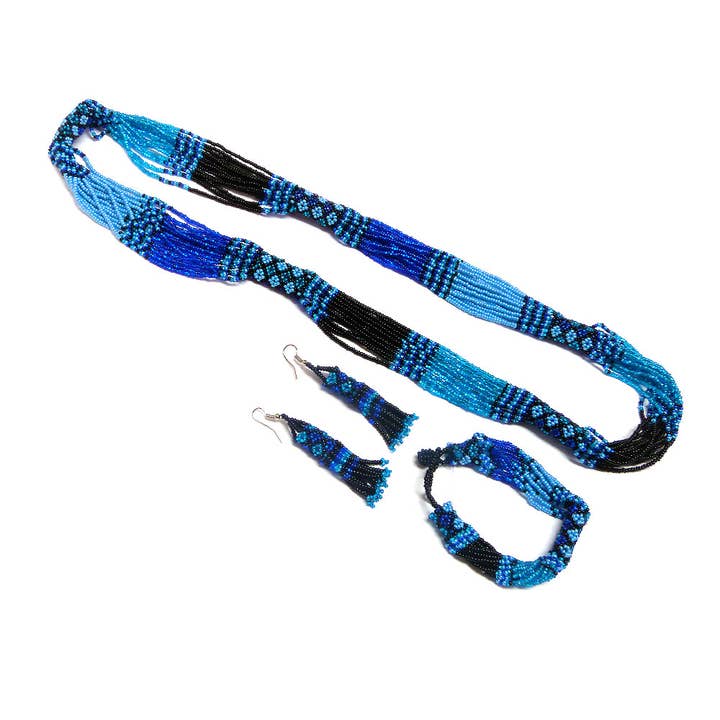 Pichincha - Wholesale Jewelry Set - Seed Bead Diamond Design Beaded "Zula" 3 PC Jewelry Set2