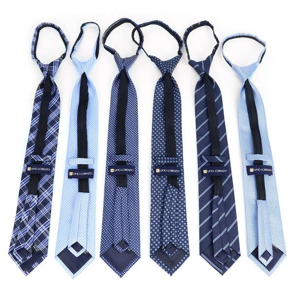 Selini New York - Wholesale Necktie - Men's - 6pc Microfiber Classic Blue Zipper Pre-Tied Neckties