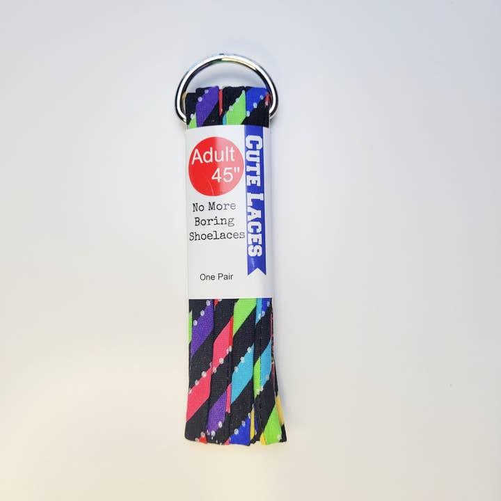 Cute Laces - Vente Lacets – enfant et bébé - Jolis lacets noirs à rayures arc-en-ciel, pour adultes et enfants2