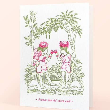 Letterpress de Paris - Wholesale Everyday Greeting Card - Happy Donkey Nest Glass Deer